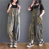 Mouhoukyo Denim Floral Print Women's Overalls, Wide-Leg Pants, Jeans, M-2XL (Color shown, 2XL)