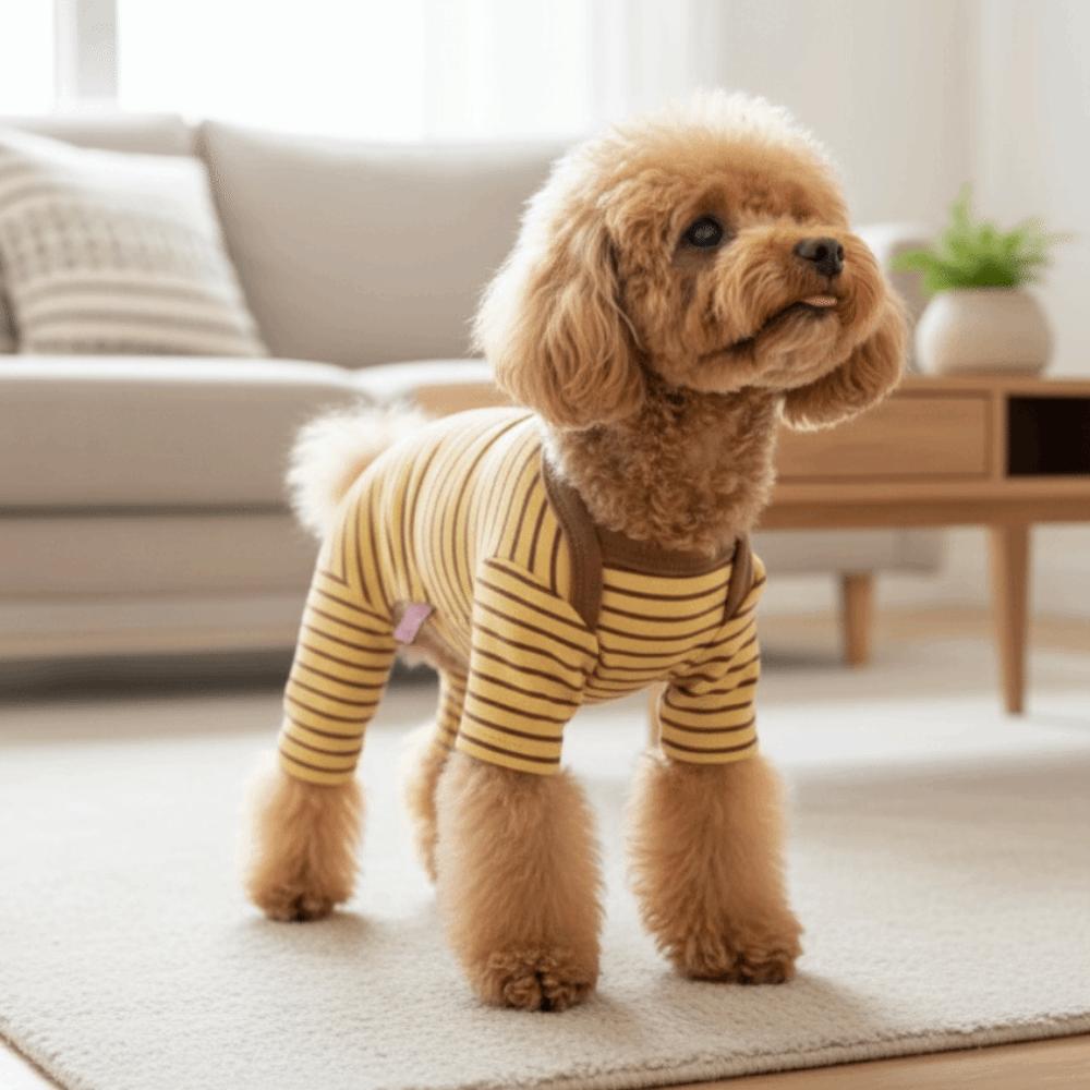 Long Sleeves Dog Jumpsuit Elastic Striped Dog Base Shirt Four-Legged Dog Pajamas  Home Wear