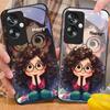 Mädchen mit lockigen Haaren Für Oppo A79 5G 58 78 74 60 4G Reno 11F Realme GT 6 11 Note 50 10 C55 X2 Gehärtetes Glas Schwarze Handyhülle