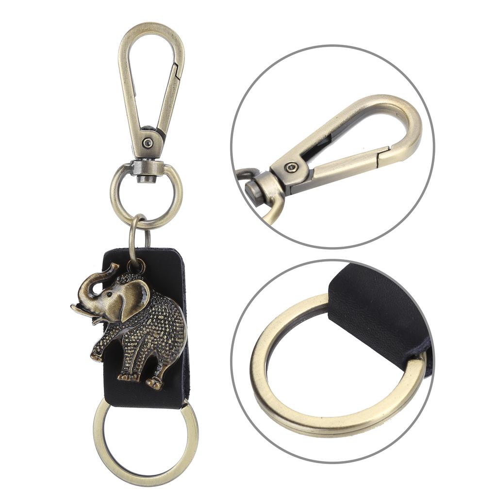 2Pcs Key Chains Elephant Shape Metal Cowhide Car Keychain Retro Leather Pendant GiftsBlack