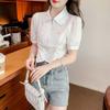 Summer Women's Bubble Sleeve Zip Cardigan Shirt Short Fashion Drawstring Waist Chic Niche Tops with Design