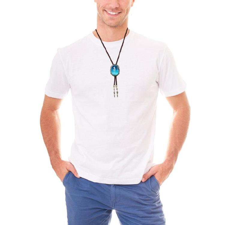 Vintage Oval Shape Stone Pendant Bolo Tie Western Braided Rope Adjustable Necktie Jewelry Shirt Collar Chain Necklace