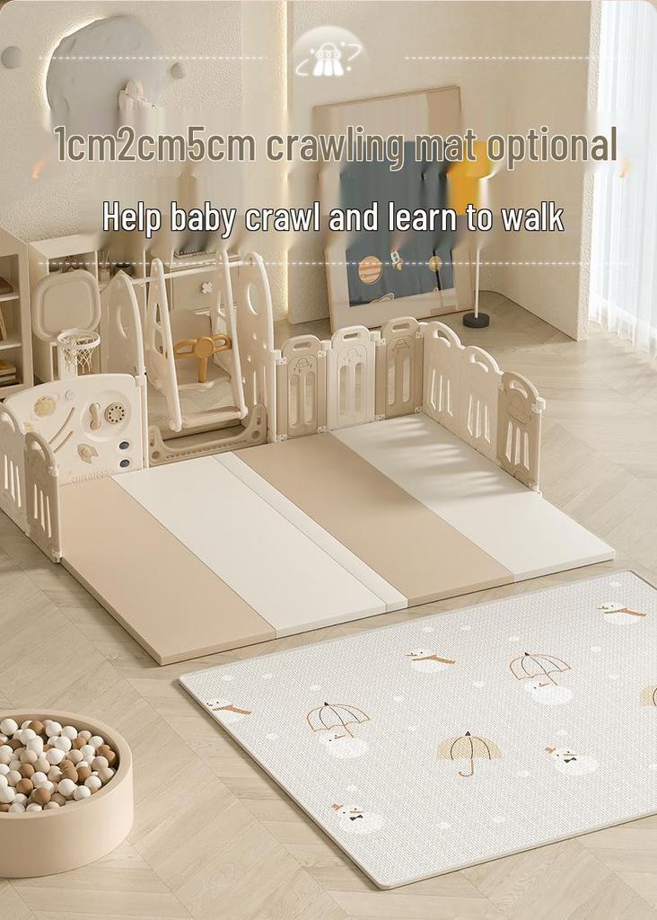 Compact Foldable Baby Playpen & Safety Fence with Integrated Crawling Mat for Indoor Use