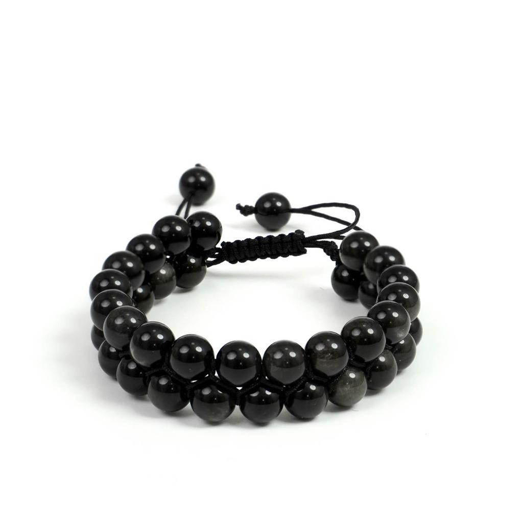 Unisex Beaded Bracelet: Tiger Eye, Silver Obsidian, Hematite, Lava Stone, Handmade 8mm Rope