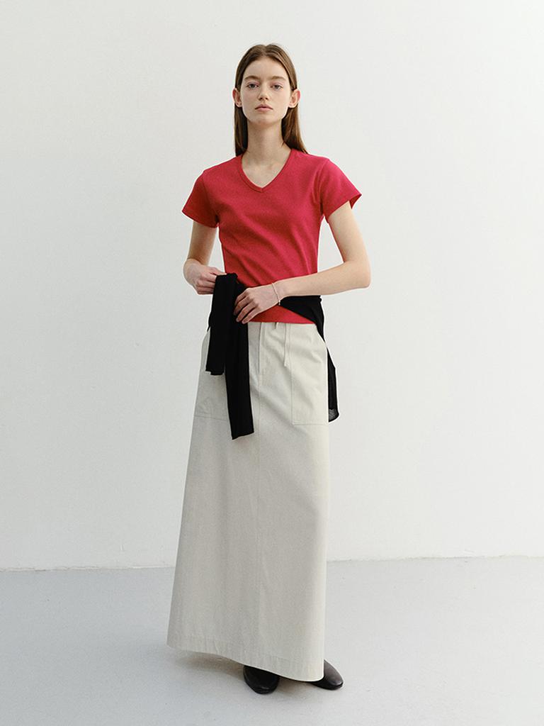 Deonseuteu A-Line Maxi Skirt_Udsk6B222_Ivory