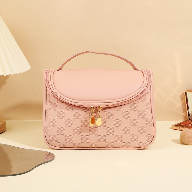 Simple checkerboard cosmetic bag women's high-end sense large-capacity storage bag waterproof portable travel toilet bag