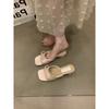 Retro bow one-word slippers women wear thick heel cool slippers