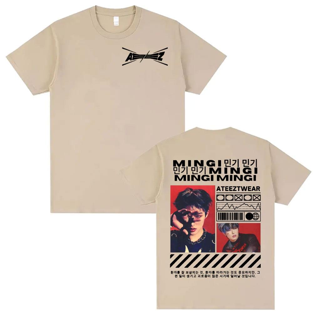 Корейская группа Минги Ateez Патерн Футболка Мужская Харадзюку Хип-хоп Уличная одежда Повседневная Чистый Хлопок Высококачественная Футболка Топ M