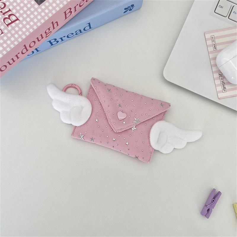 New Winged Coin Purse Mini Color Block Storage Card Pack Stylish Star Bow Decorati Earphe Bag Portable Student Denim Handbag