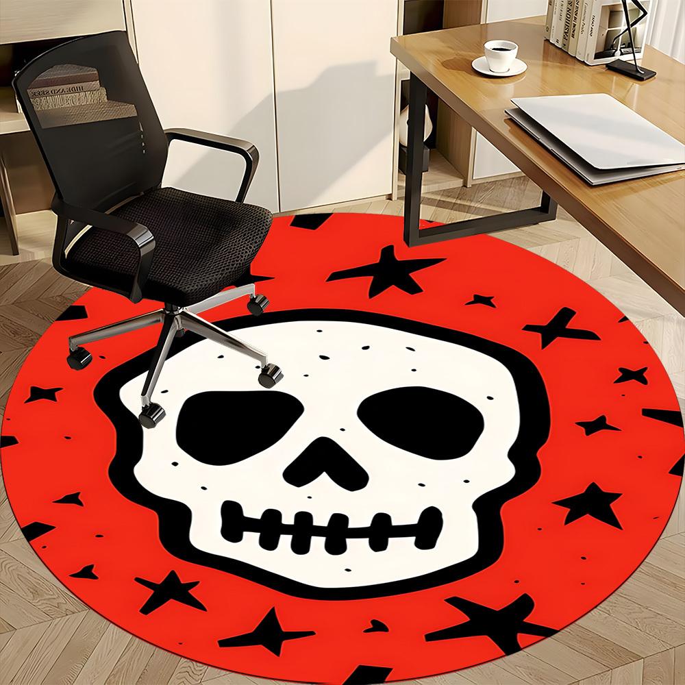 1pc Skull Office Round Rug, Non-slip, Soft and Durable Office Rug for Interior Decoration, Perfect for Office,Decoration yy260204076