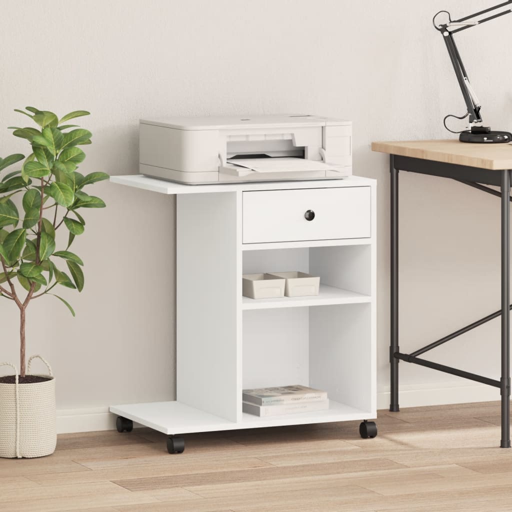 Printer Stand with Casters White 60 x 40 x 68.5 cm