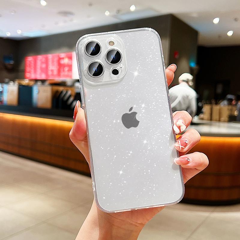 Luxusní třpytivý průhledný kryt Bling pro iPhone 17Air 16 15 14 Pro Max 13 12 11 X XR XS 14 Plus 7 8 Průhledný měkký akrylový kryt
