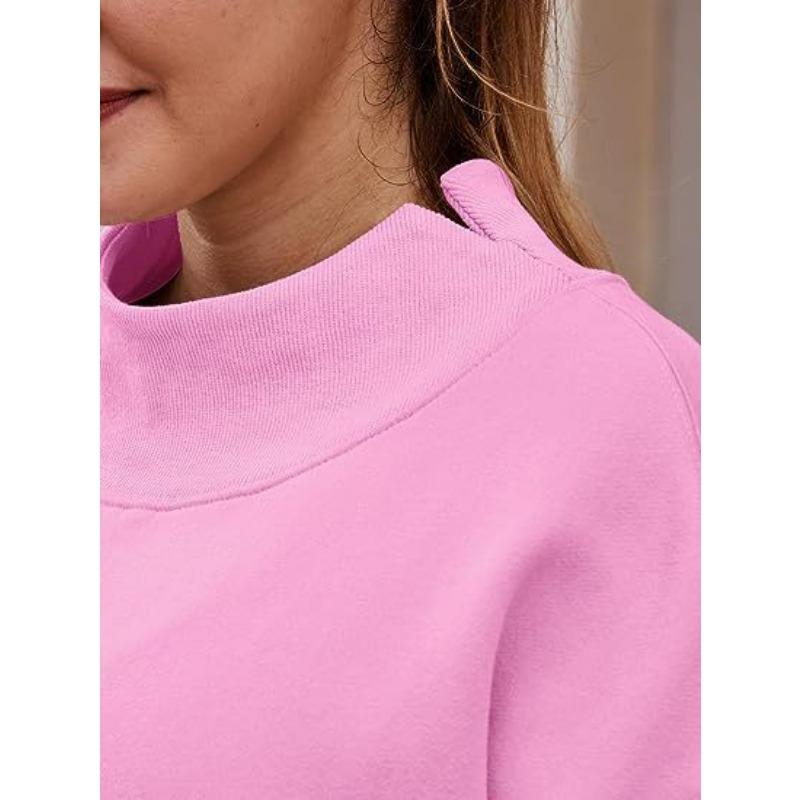 Damska bluza z dekoltem typu split, luźna, swobodna, z półwysokim kołnierzem i ociepleniem