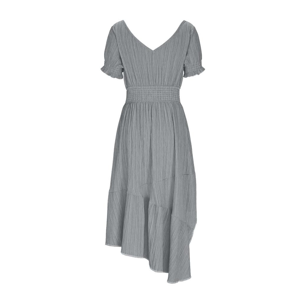 Vestido Casual Feminino de Moda com Bainha Assimétrica e Decote em V Profundo Colorido