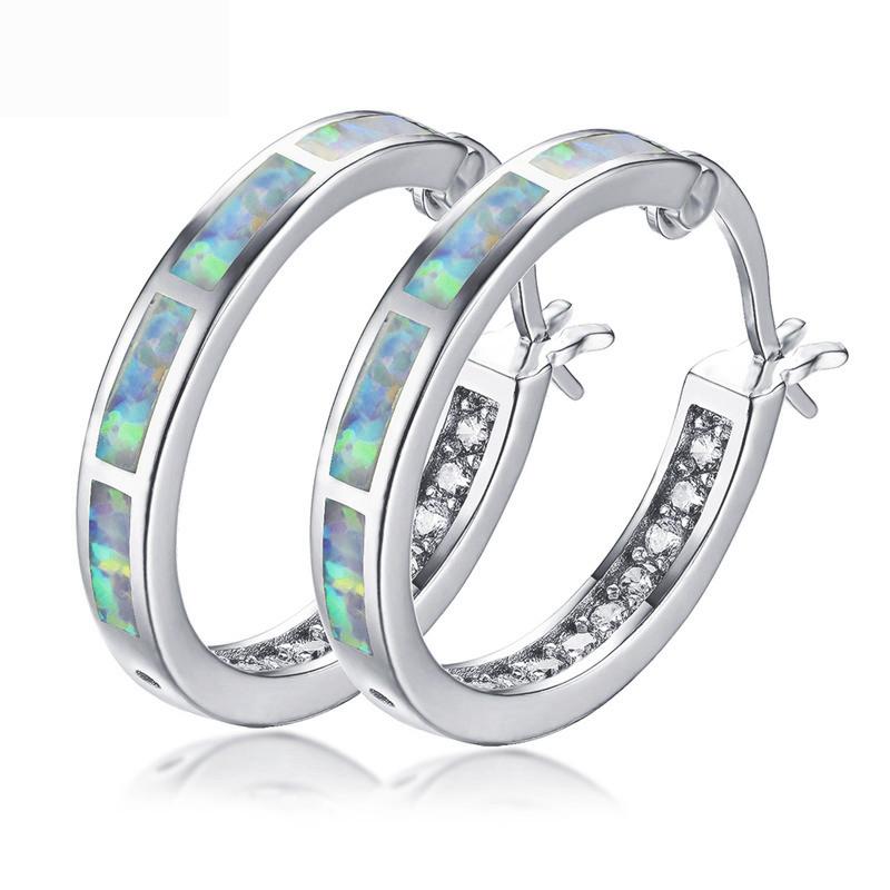 Classic Round Circle Hoop Earrings for Women Rose Gold Color Birthstone Imitation Opal Earrings Engagement Wedding Gift