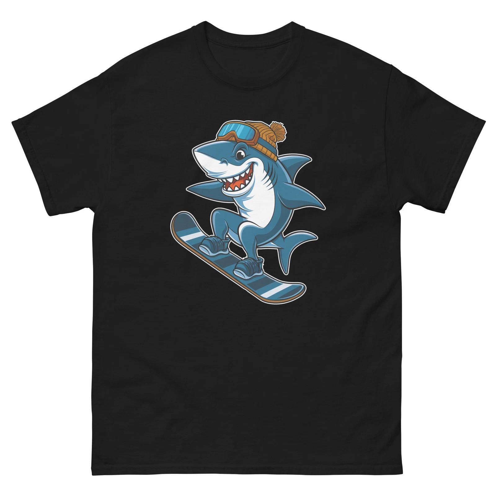 

Shark Snowboarding Fun Cartoon Snowboarder Shirt T-Shirt S