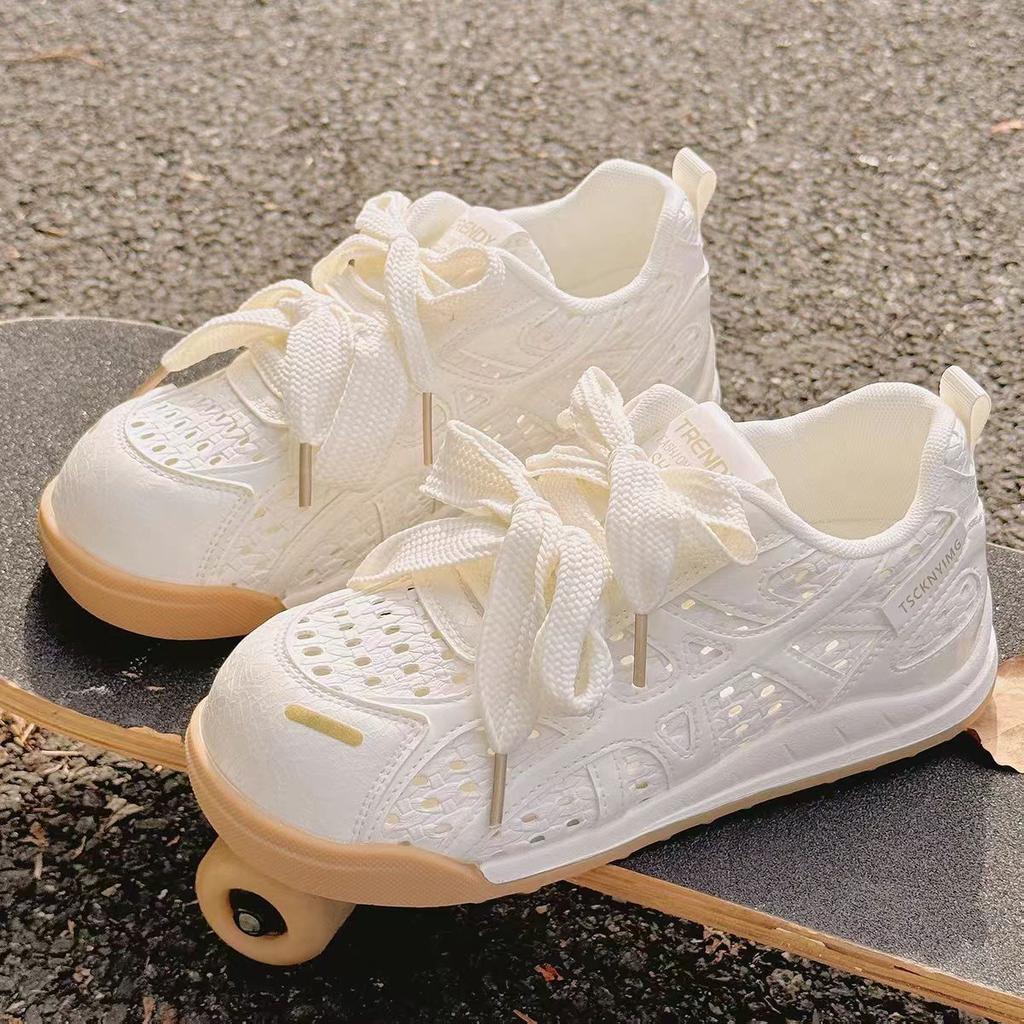 Ugly Cute Hollow Platform White Shoes Women's Moral Training 2025 Summer New Chic Niche Breathable Woven Sports Shoes