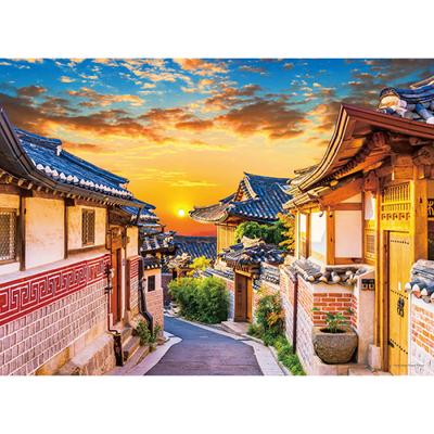 500-teiliges Puzzle – Sonnenuntergang im Hanok-Dorf, beliebtes koreanisches Puzzle
