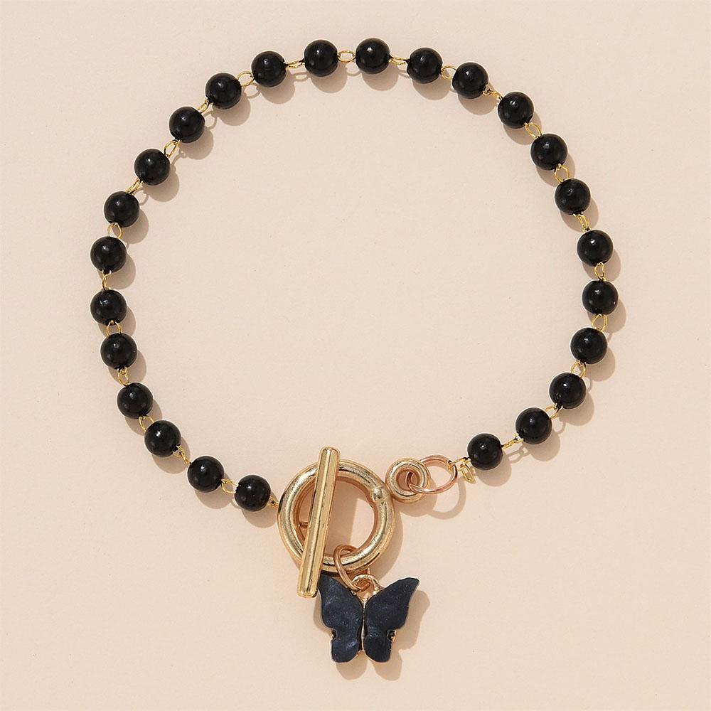 1 Set Neutral Black Beaded Butterfly Pattern Bracelet Fashionable Versatile Light Luxury Niche High-end Personalized Accessories