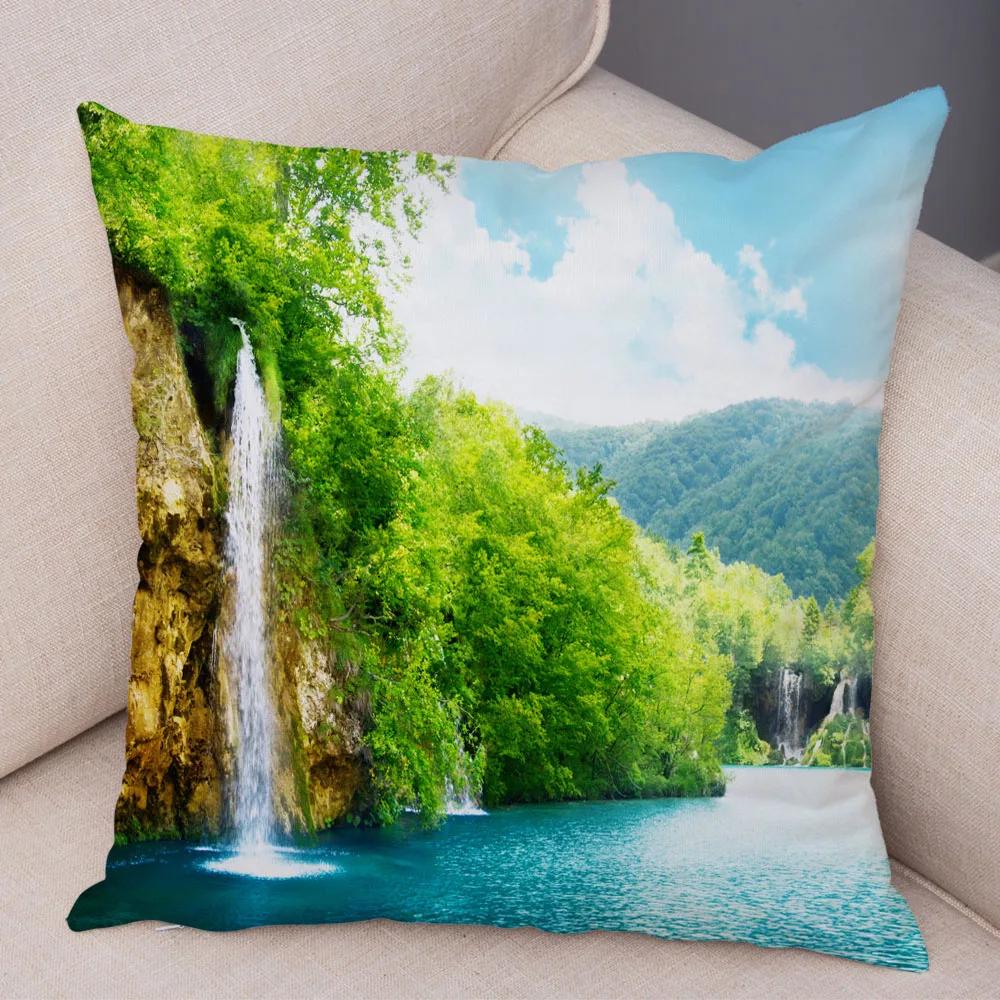 Waterfall Printed Pillow Case for Home Sofa Children Room Decor Beautiful Scenery Pillowcase Soft Plush Cushion Cover 45x45cm