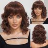 Women Synthetic Brown Wig With Bangs Shoulder Length Wave Fluffy Hair for Daily Use Lolita Halloween Cosplay Heat Resistant Fibre