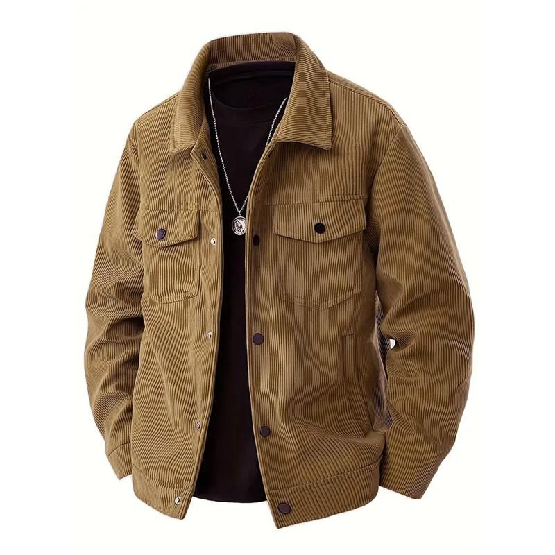 Jaqueta Esportiva Casual Tendência de Veludo Cotelê com Bolso e Gola Lapela Manga Longa Masculina XXXL