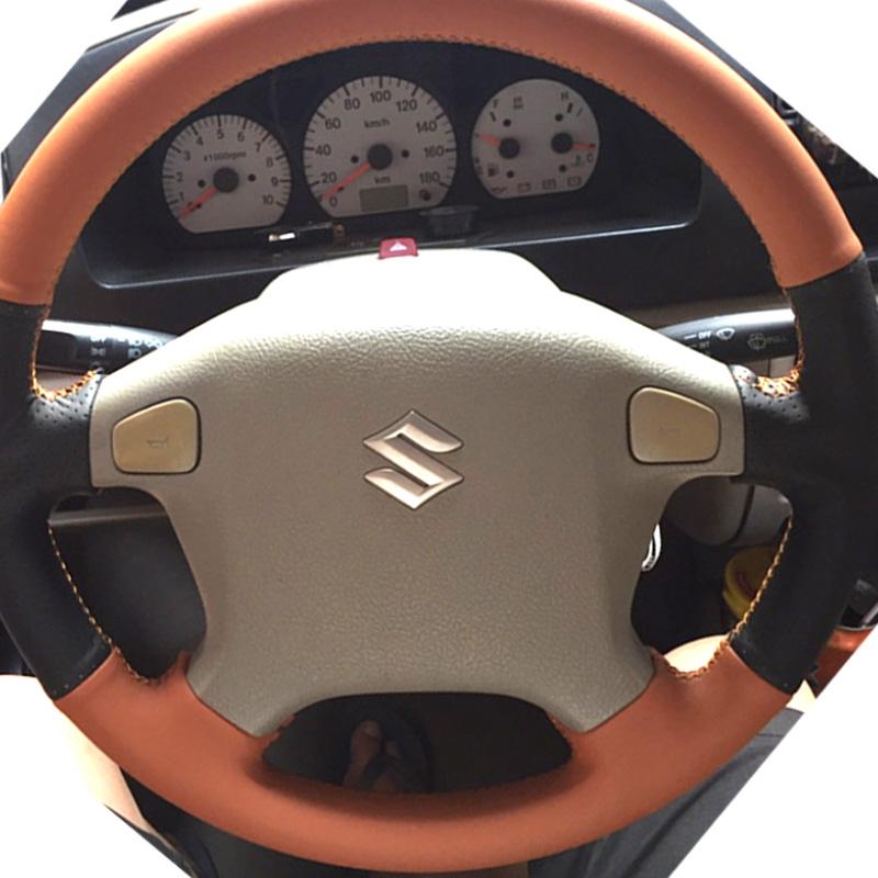 For Suzuki Jimny 1999-2005 Ized Car Steering Wheel Cover Hand Stitched Wear Resistant Grey Leather Car Interior
