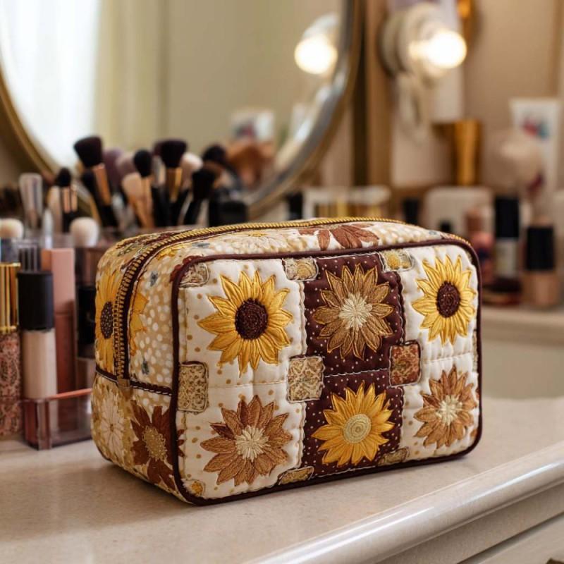 Dragonfly Print Quilted Makeup Bag Multi-functional U-shaped Storage Pouch