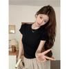 Women's Crew Neck Short Sleeve T-shirt Slim Fit Elegant Style Solid Color Cotton Regular Shoulder Cropped Summer Casual Tee Top