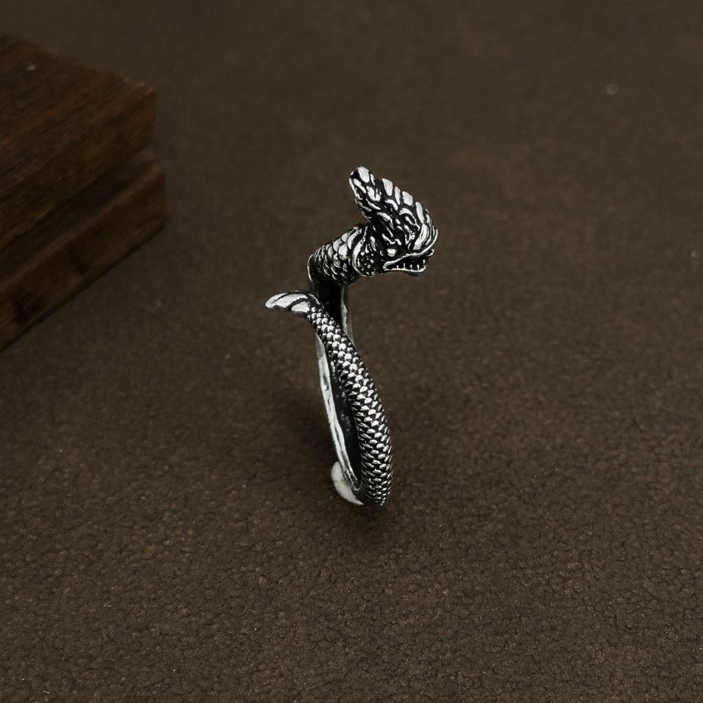 Sterling Silver Dragon Zodiac Ring - Adjustable Unisex Design, 925 Silver Domineering Style.