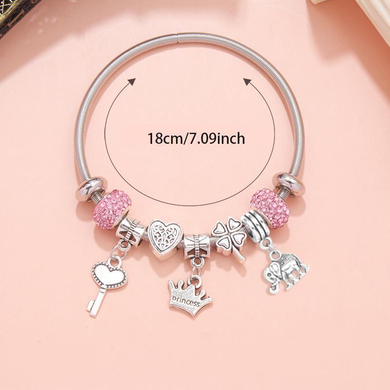 Pulseira com pingente de amor rosa TEMU DIY - Joia de diamante leve e luxuosa, elegante e versátil.