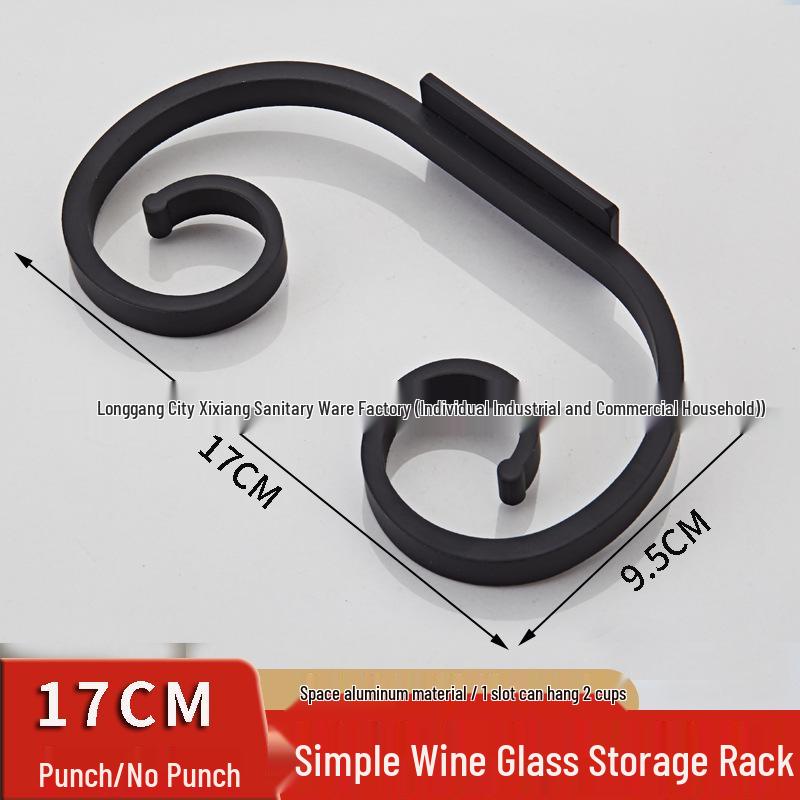 Space Aluminum Inverted Wine Glass Holder - No-Punch Hanging Stemware Storage Cabinet