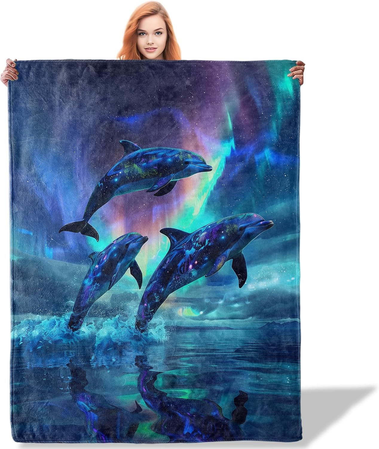 Dolphin Throw Blanket, Animals Theme Blankets for Living Room Couch, Home, Sofa Decor, Soft Flannel Dolphin Gifts for Women 75X95CM