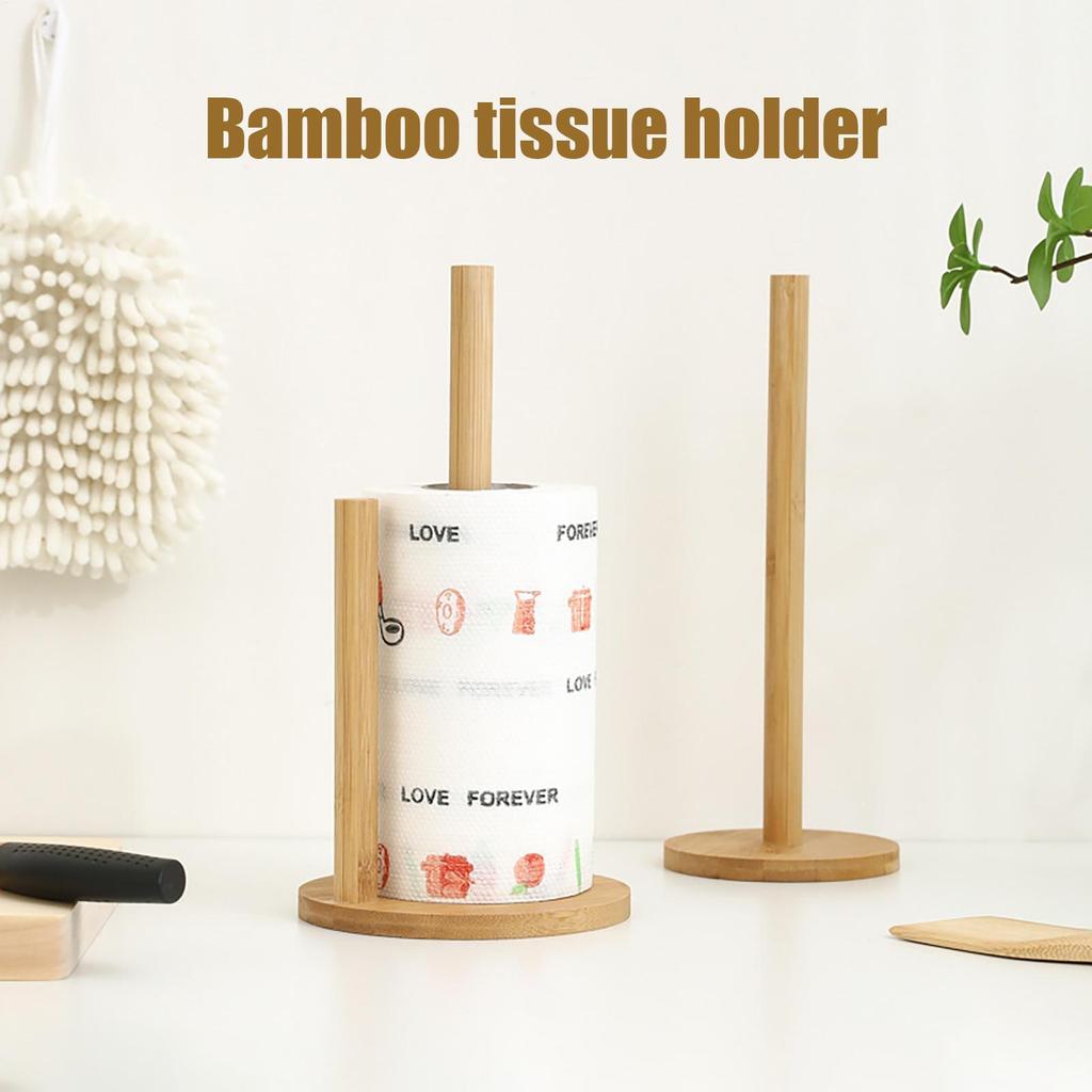 Wooden Standing Paper Towel Holder Kitchen Wooden Roll Bathroom Tissue Vertical Stand Kitchen Toilet Towel Storage Rack