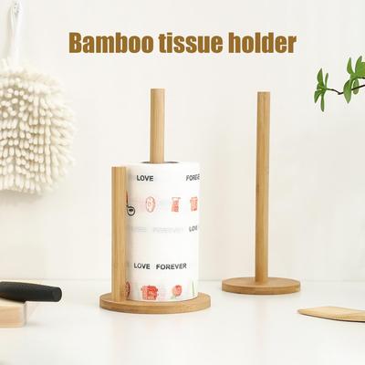 Wooden Standing Paper Towel Holder Kitchen Wooden Roll Bathroom Tissue Vertical Stand Kitchen Toilet Towel Storage Rack