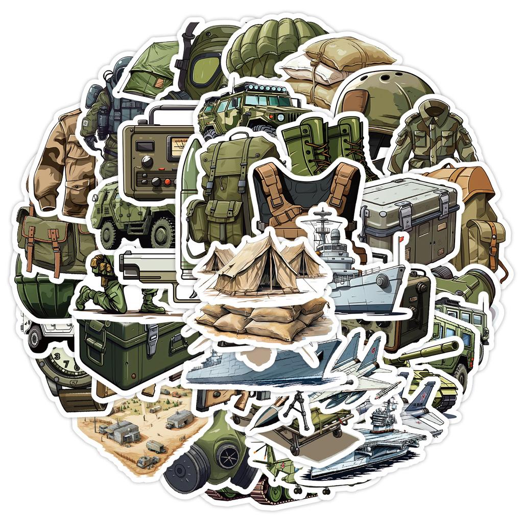 50 Cartoon Military Equipment Graffiti Stickers Mobile Phone Computer Waterproof Decorative Stickers Creative Stationery Stickers