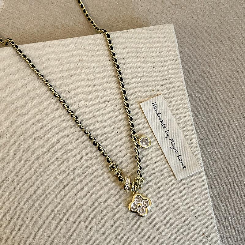 Flower Zircon Pendant Woven Rope Bracelet Women'S Medieval Heavy Industry Texture Elegant Fashion Temperament Versatile Earrings