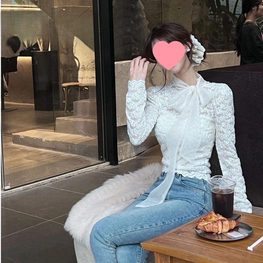 Women's Elegant Long Sleeve Lace Bow Tie Shirt - 2025 Autumn/Winter Collection