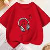 Kids Summer Crew Neck Short Sleeve T-Shirt with Sketch Headphones & Music Notes Print