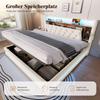 Letto imbottito con contenitore 180 × 200 cm, Letto in velluto con testiera multifunzionale, Illuminazione a LED, 2 Porte USB e Type-C, Idraulico, Beige