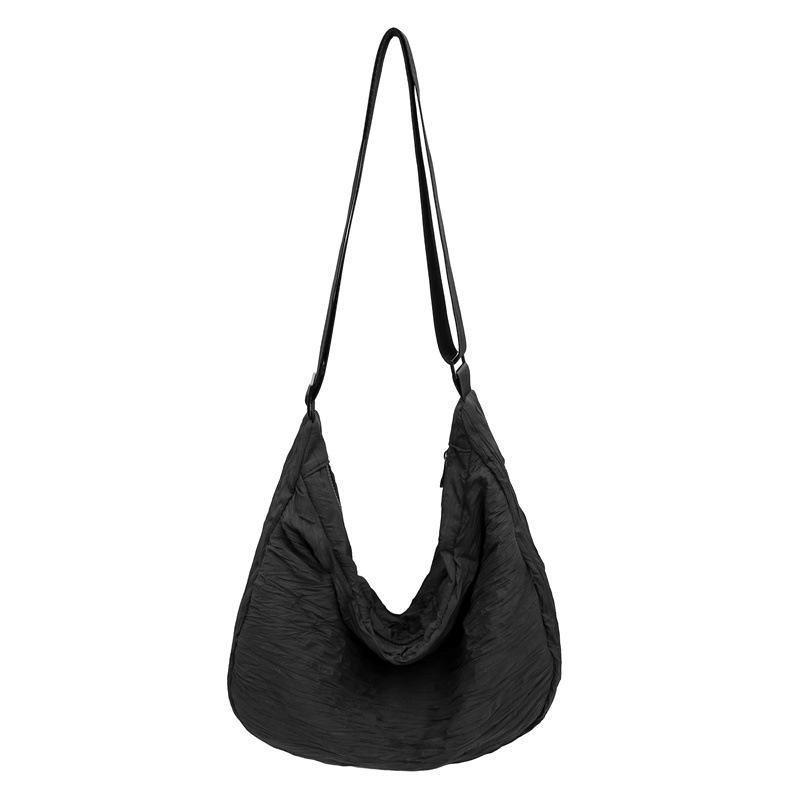 Men'S And Women'S Niche Pleated Lazy Style Big Satchel Casual Commuter Messenger Bag Fashion Trend Black Shoulder Bag