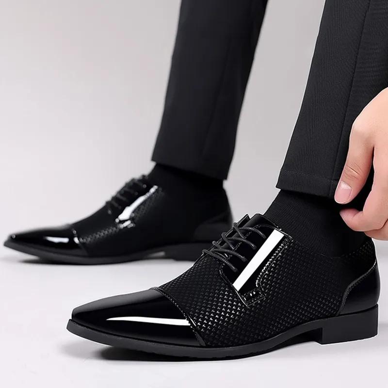 Men Dress Shoes For Men Oxfords PU Leather Shoes Lace Up Formal Black Leather Wedding Party Shoes Casual Luxury Brand Men's 2023