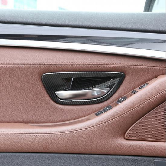4pcs Carbon Fiber Color Inner Door Handle Bowl Cover Trim For BMW 5 Series F10