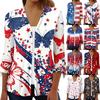 Women's Loose Casual Independence Day Printed Seven Sleeve Button Down Shirt Cardigan Top