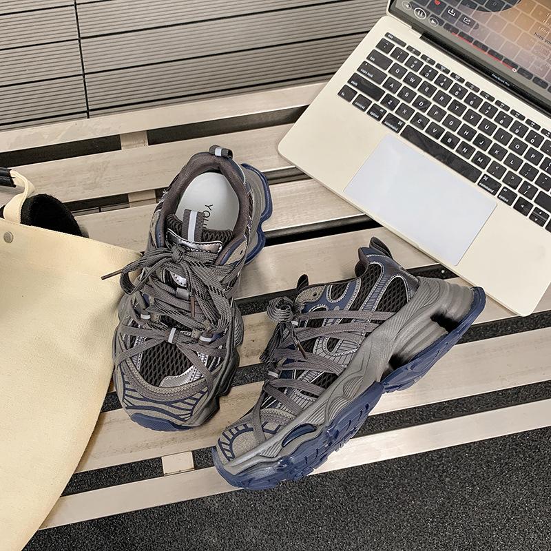 European Station Leather Platform Dad Shoes Women's 2025 Spring New Heightening Breathable Round Head Niche Sports and Leisure Shoes