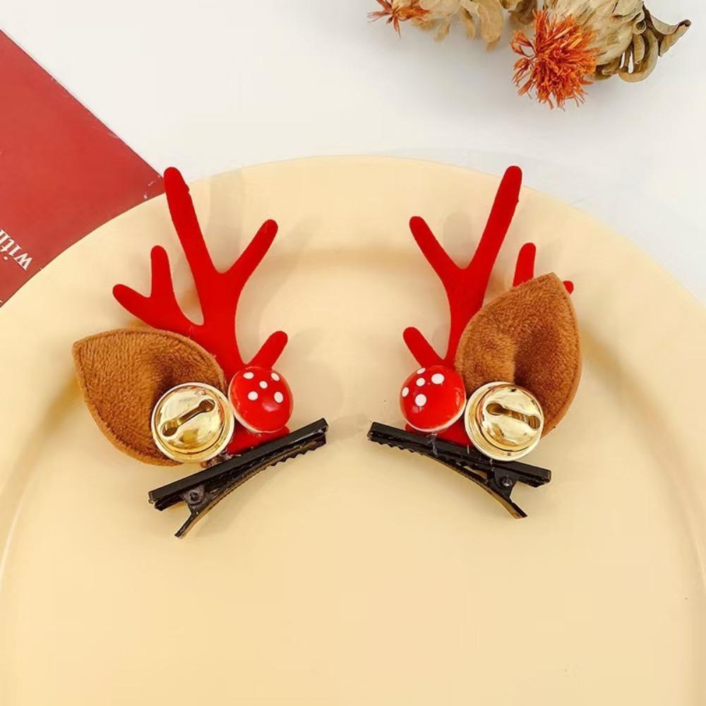 2pcs Assorted Christmas Reindeer Antler Hair Cute Pinecones Mushrooms Festive Accessories Holiday Parties Celebrations Hairpin