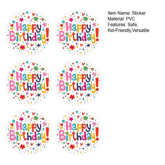 6Pcs Happy Birthday Thank You Sticker Set Cute Party Decals for Gift Wrapping Cards Kindergarten Crafts Colorful Birthday Stickers for Celebration
