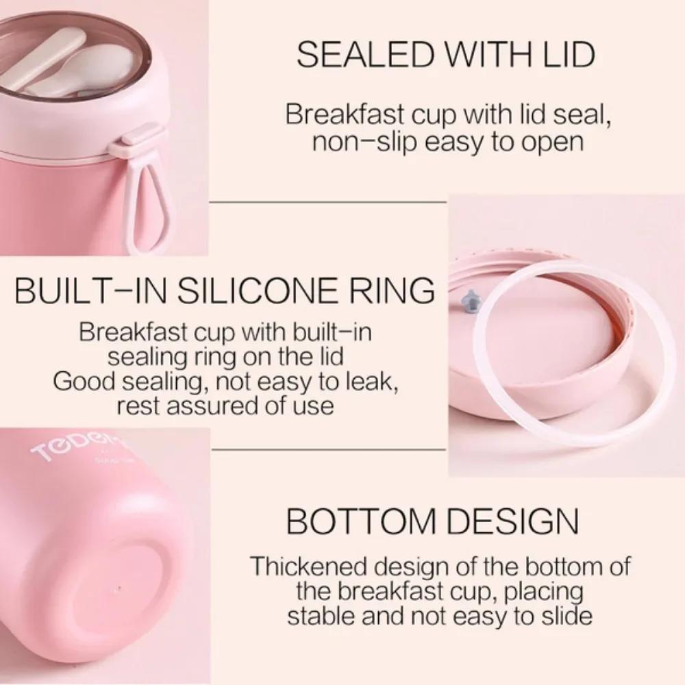 530ml Stainless Steel Insulated Soup Mug with Lid and Spoon Portable Travel Breakfast Container Outdoor Kitchen Utensils