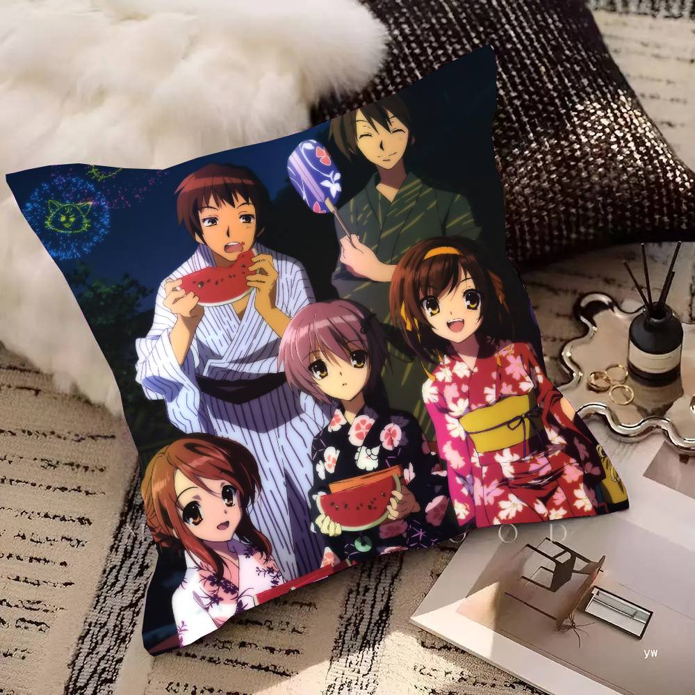 Anime H-Haruhi Suzumiya Pillow Case Fashion Square Pillowcase Bedroom Sofa Room Ins Decoration Leisure