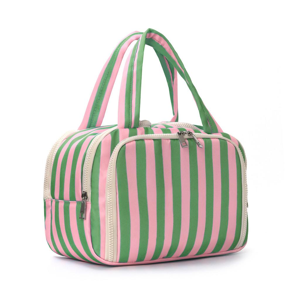 Polyester Striped Makeup Bag With Design For Daily Use And Travel Storage